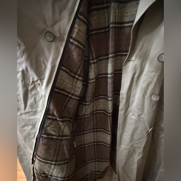 Vintage London Fog Khaki Double Breasted Trench Coat Size 12 Regular Plaid Lined - Picture 5 of 6